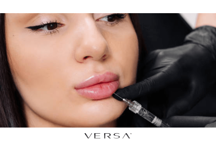 a person getting their lips done at a beauty salon