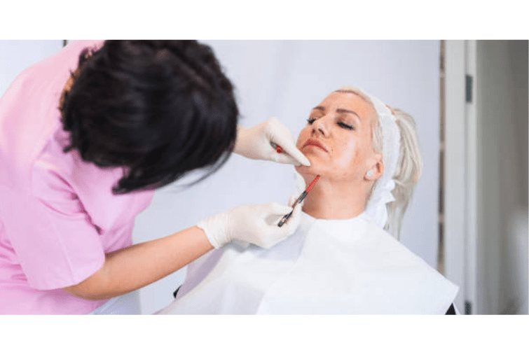 woman getting double chin treatment
